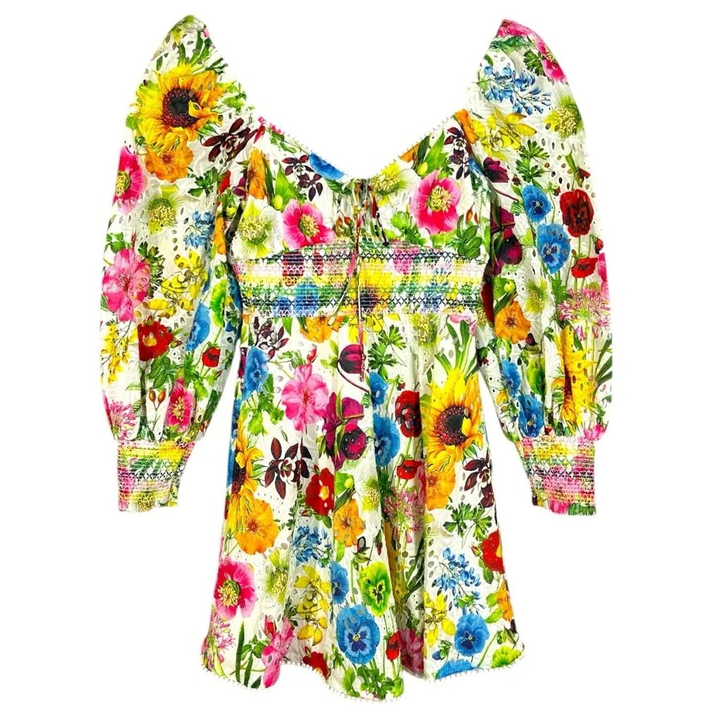 NWT Alice + Olivia Crawford Sweetheart Mini Dress Size 0 Sunday Stroll/Multi